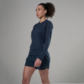 Eclipse Blue Montane Women's Dart Nano Long Sleeve T-Shirt Regular Fit Model 3