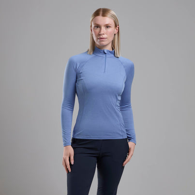Cornflower Montane Women's Dart Zip Neck T-Shirt Front FDRZICOR