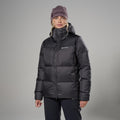 Midnight Grey Montane Women's Glacium Hooded Down Jacket Model Front FGLAHMNG